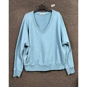 Mododoc Knit Sweater Womens Sz XL Blue V-Neck Long-Sleeve 100% Cotton Oversized